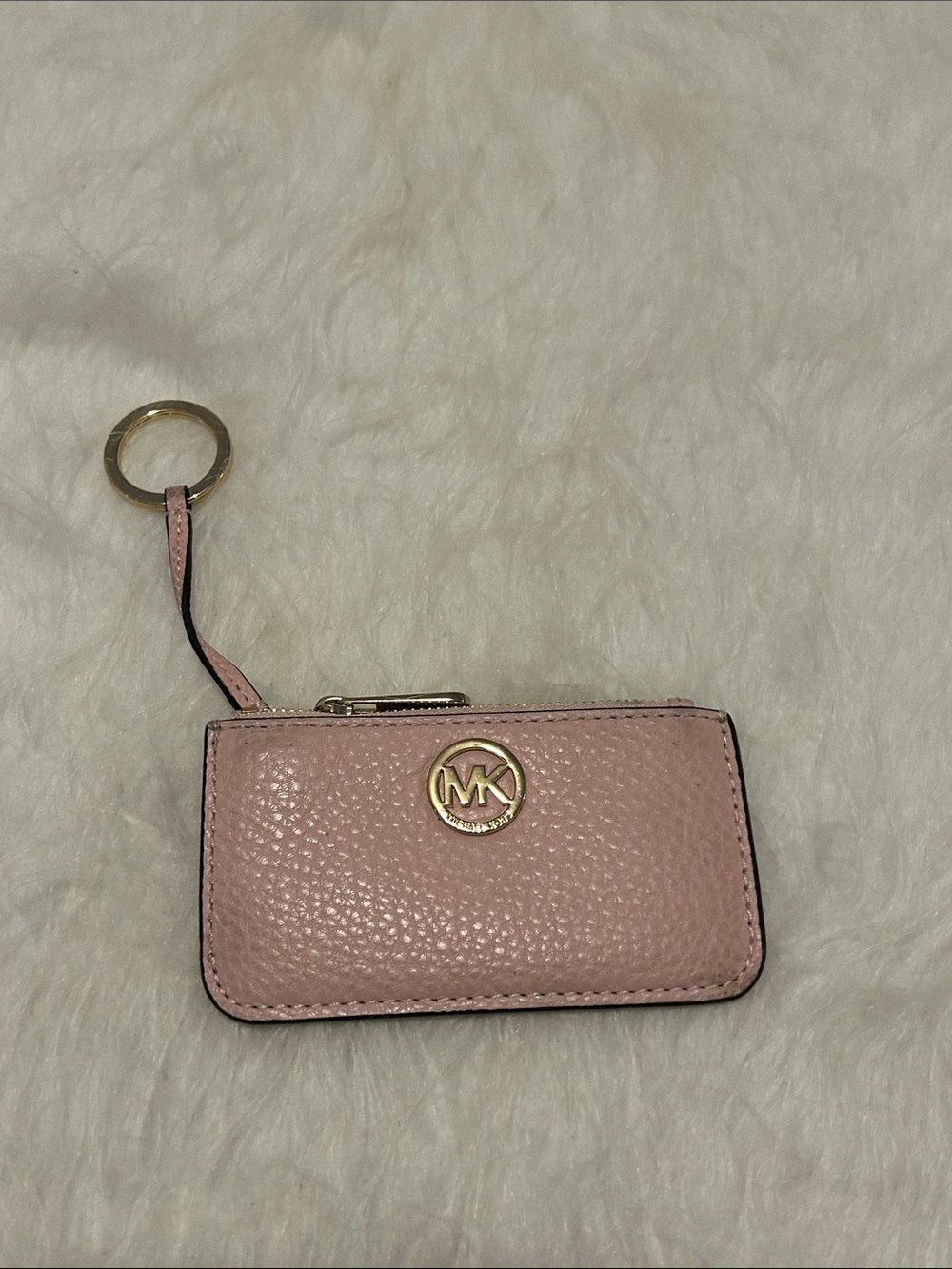 Michael Kors Blush PinknPebbled Leather Key & Card Holder with Gold Logo